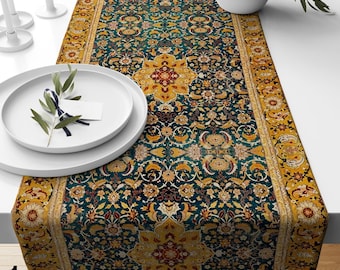 Orientteppich Läufer, Tischläufer, Boho Esstisch Dekor, Vintage Teppich Print Läufer, Handgewebter Kelim Teppich Läufer