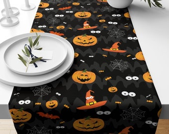 Halloween-tafellopers, schattige oranje Halloween-tafelloper, zwarte Halloween-tafelloper, Halloween paarse keukenloper, Halloween-tafel