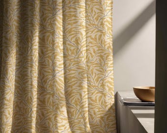 Vintage Botanical Curtain, English Cottage Drapes, Yellow Floral Window Panel