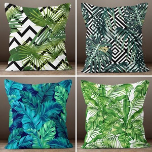 Green Tropical Leaves Decorative Throw Pillow Case, Jungle Home Decor Pillow Covers, Tropical Plant Leaves Pillowcase, Jungle Cushion Cover