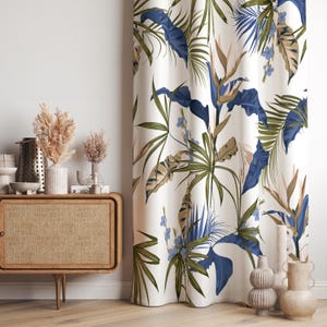 Botanic Leaves Curtains, Tropical Window Curtains,  Botanical Print Curtains, Tropical Palm Leaves Blackout Curtains, Tropical Drapes