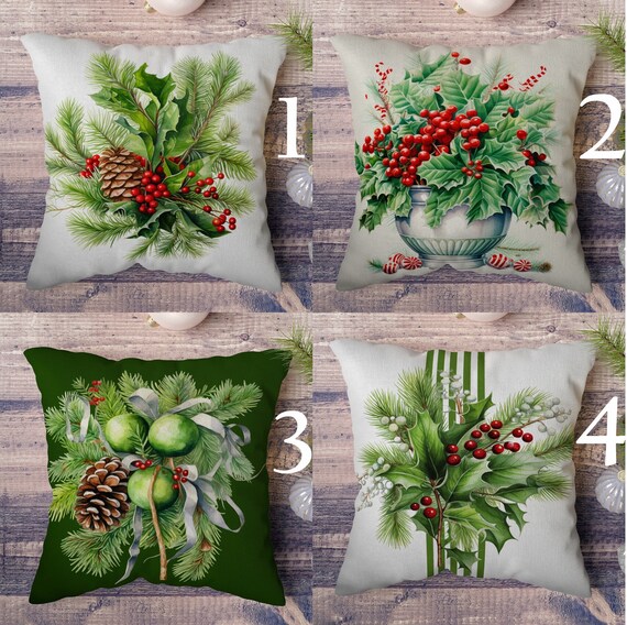 Weihnachten Beere Kissenbezüge, Weihnachten Pine Berry Kissenbezug, Holly Red Flower Kissenbezug, Floral Red Berry Home Decor