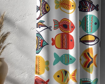 Colorful Fish Kids Curtains, Ocean Nursery Drapes, Coastal Kids Room Decor