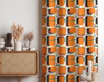 ミッドセンチュリーの窓用カーテンパネル、レトロなカーテン、70年代の