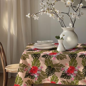 Floral Tablecloth, Tropic Floral Printed Tablecloth, Botanical Flowers Table Covers, Exotic Floral Tablecloth, Floral Rectangle Tablecloth