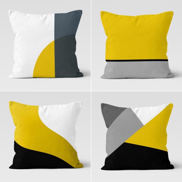 Yellow Abstract Pillow Cover, Cushion Nordics Scandi, Decorative Modern Style Pillow, Abstract Tropic Modern Art Pillow Cover