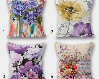 Paarse kussensloop, bloemen sierkussen, zomerkussenhoes, decoratief paars buitenkussen, decoratie beddengoed, housewarming cadeau-ideeën