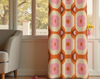 Mid-Century Modern Pink Curtains, 70s Retro Window Drapes