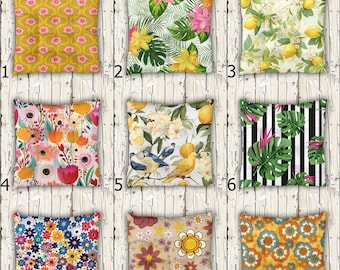 Flowers Chair Pad with Ties, Botanical Flowers Chair Cushion