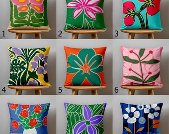Colorful Flower Pillow Cover, Abstract Floral Cushion Cover