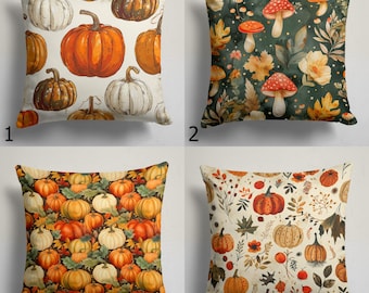 Harvest Pumpkin Pillow Cover, Mushroom Pillowcase