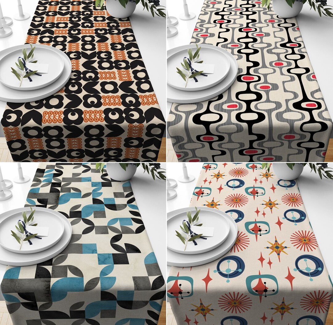 Mid Century Modern Table Runner, Colorful Geometric Table Runner, Retro