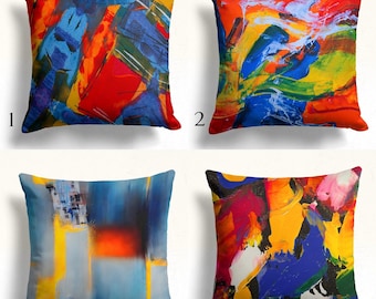 Abstract Art Pillow Covers, Modern Decorative Throw Pillow Covers, Vibrant Colorful Abstract Pillow Cases, Multi Color Cushion Cover