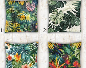 Tropical Chair Pad with Ties, Botanical Palm Leaves Chair Cushion