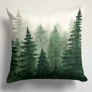 Kussenslopen grenen landschap, kussensloop dennenbos, kussenhoes dennenbos, sierkussenhoes dennenboom, kussensloop groen grenen, kussensloop huisdecoratie grenen patroon