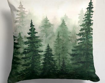 Pine Landscape Pillow Covers, Pine Forest Cushion Cover, Pine Tree Throw Pillow Cover, Green Pine Pillowcase, Pine Pattern Home Decor Pillow
