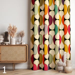 Retro Curtains, Decorative Boho Curtain, Mid Century Pattern Curtains, Retro Living Room Curtain, Decorative Curtain, Retro Home Decor