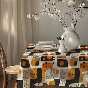 Mid-Century Tablecloth, 60s 70s Printed Tablecloth, Retro Abstract Table Covers, MCM Tablecloth, Colorful Retro Rectangle Tablecloth