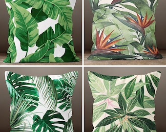 Oreiller de palmier tropical vert, taie d’oreiller décorative, housses d’oreiller vertes, oreiller à feuilles de plantes tropicales, taie d’oreiller de pendaison de crémaillère