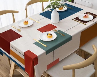 Toalha de mesa moderna de meados do século XX, toalha de mesa com estampa geométrica colorida