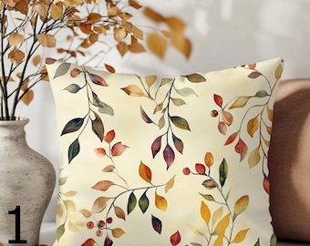 Fall Leaves Pillow Cover, Autumn Floral Cushion, Fall Home Decor Pillowcase