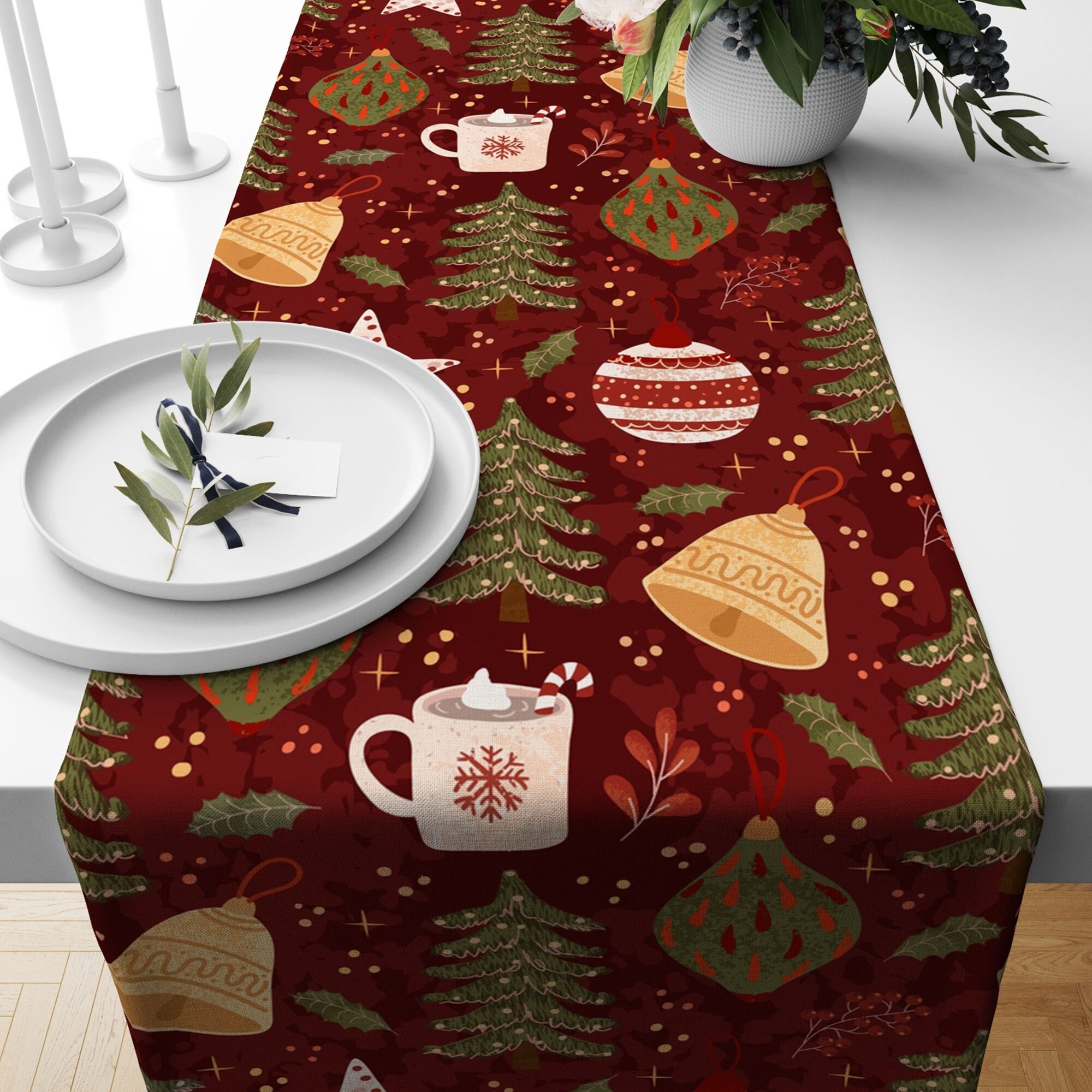Christmas Table Runner, Xmas Table Runner, Red Table Runner, Kitchen Table Decor, Christmas Jolly Table Decor, WinterTrend Runner