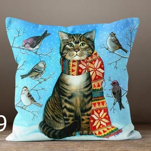 Fundas de almohada con motivos de gatos, decoración para el hogar de otoño e invierno, fundas de cojín para amantes de los gatos, fundas de almohada con ilustraciones de gatos 9