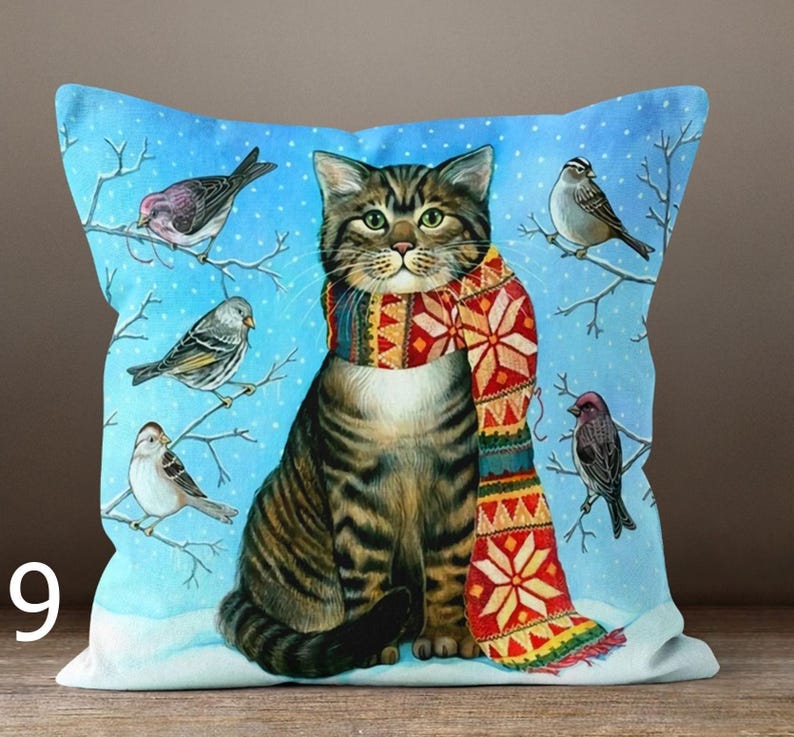 Fundas de almohada con motivos de gatos, decoración para el hogar de otoño e invierno, fundas de cojín para amantes de los gatos, fundas de almohada con ilustraciones de gatos 9