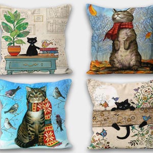 Cute Cat Pillow Covers, Cat Pattern Cushion Case, Housewarming Animals Style Throw Pillow, Decorative Bedding Home Decor, Cat Pillow Case