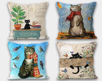 Cute Cat Pillow Covers, Cat Pattern Cushion Case, Housewarming Animals Style Throw Pillow, Decorative Bedding Home Decor, Cat Pillow Case