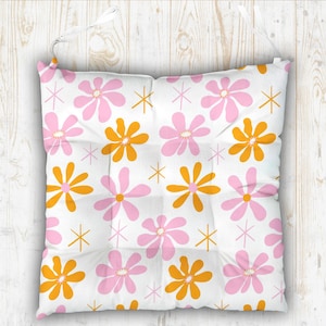 Floral Patio Chair Cushion, Colorful Flowers Chair Pad With Ties, Floral Chair Cushions, Flowers Chair Waterproof Cushion Pad With Ties