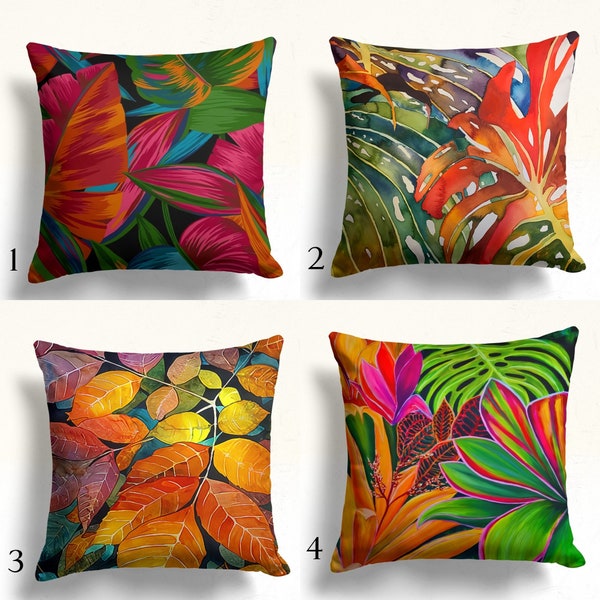 Colorful Tropical Leaves Pillow Cover, Botonical Leaf Throw Pillowcase, Exotic Plants Pillow Covers, Tropical Plants Cushion Cover