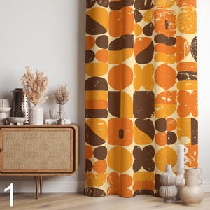 70s Retro Curtains, Retro Geometric Abstract Curtains, MCM Orange Curtain Panels, Retro Blackout Drapes, Mid-Century Modern Window Curtains