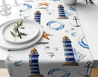 Nautical Anchor Table Runner, Sailor Table Runners, Beach House Table Runner, Nautical Table Cloth, Navy-Marine Table Centerpiece