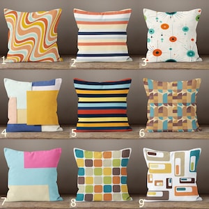Retro Pillow Covers, Mid Century Modern Pillow Case, Retro Set Pillow Covers, Geometric Colorful Cushion Cover, Geometric Retro Pillows