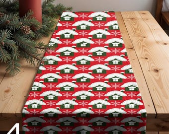 Runner Da Tavola Natalizio 40x240 Cm Verde - Decorazione Con Alberi Di Natale E Fiocchi Di Neve, Per Feste, Soggiorno, Sala Da Pranzo
