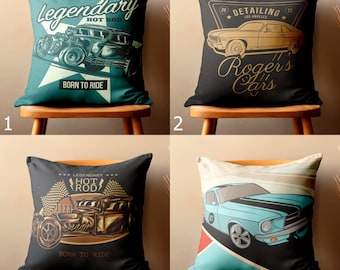 Retro Hot Rod Pillow Cover, Mid-Century Modern Car Throw Pillow
