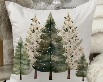Christmas Pine Tree Pillow Case, Christmas Tree Cushion Cover, Holly Pine Throw Pillow Cover, Christmas Green Pine Tree Pillow Cover