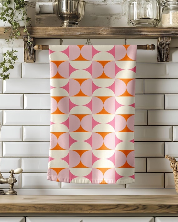 Moderne Retro Geschirrtücher, bunte geometrische Formen Handtücher, Mcm Geschirrtücher, 70er 80er 90er Jahre Geschirrtücher, Mid Century Modern Kitchen Decor
