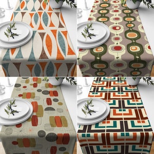 Mid Century Modern Table Runner, 70s Table Runner, Retro Vintage Table Runners, Colorful Retro Geometric Table Runner, Retro Table Decor
