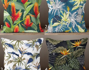 Tropical Flowers Pillow Covers, Exotic Floral Cushion Covers, Bird of Paradise Pillow Cover, Botanical Throw Pillowcases