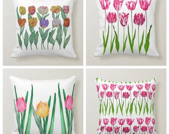 Tulips Pillow Case, Colorful Decorative Pillow Case, Floral Pillow, Housewarming Gift, Bedding Home Decor,Boho Summer Decor, Farmhouse Deco
