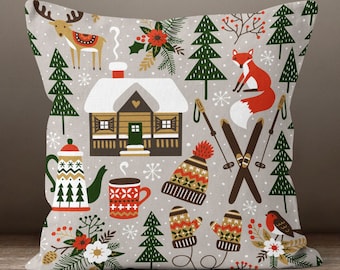 Christmas Pillowcase, Farm Christmas Tree, Decorative Winter Pillow Case, Home Decor, Sofa Cushion Cover, Cotton Pillowcase, Christmas Gift