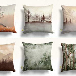 Woodland Forest Landscape Mountain Pillow Cover, Brown Landscape Pillow Case, Forest Pillowcase, Housewarming Gift, Autumn Pillow Cover