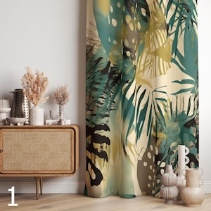 Tropical Curtains, Green Tropical Leaves Printed Drapes, Botanical Curtain Panel, Exotic Leaf Curtain, Tropical Living Room Curtain