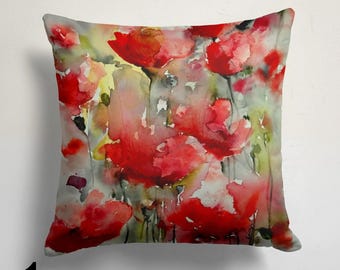 Funda de almohada con flores, funda de almohada con amapolas rojas, funda de almohada con estampado de amapolas, funda de cojín con flores rojas, funda de almohada de verano, funda de almohada rústica