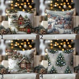 Snowy Winter Landscape Pillowcase, Christmas Gift Throw Pillow Cover, Christmas Pine Tree Pillow Cover, Winter Houses Landscape Pillow Cover