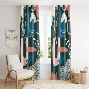 Artistic Abstract Drapes, Abstract Boho Curtain Panel, Modern Art Window Drapes, Colorful Geometric Curtain, Retro Abstract Art Curtain