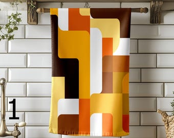 Retro Tea Towels, Mid Century Modern Dish Towels, Geometric Kitchen Towels, Colorful Retro Hand Towels, Decorative Geometric Tea Towel
