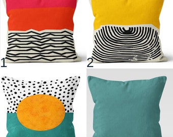 Mid Century Modern Pillow Covers, Retro Throw Pillow Cover, Boho Abstract Pillowcase, Teal Abstract Cushion Covers,